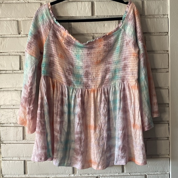 Torrid Babydoll Knit Smocked Off-Shoulder Bell Sleeve Top - Picture 6 of 9